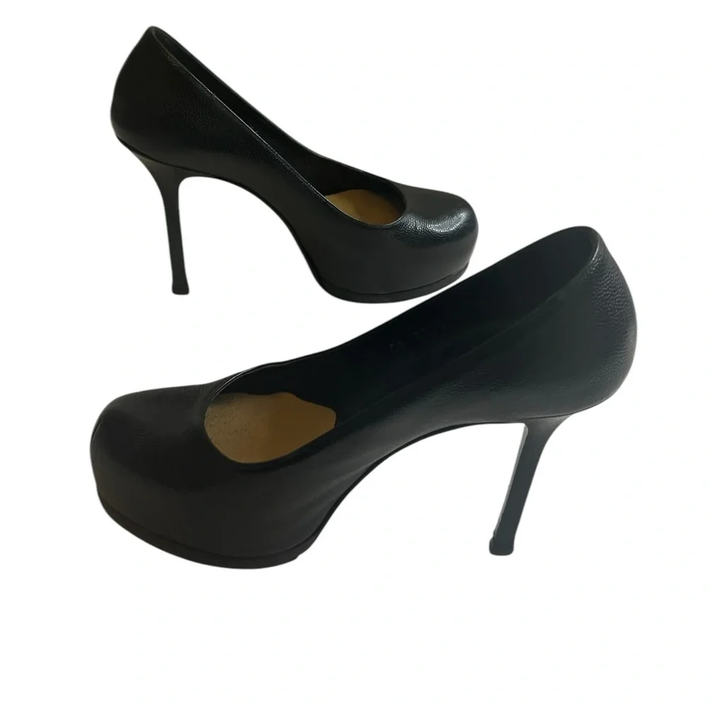 YSL Yves Saint Laurent Embossed Leather Pumps Heels Black size 34 - Picture 3 of 16